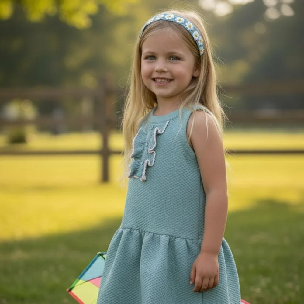 Janie & Jack Green Textured Ruffle Dress Toddler Girl 3T - Picture 1 of 5